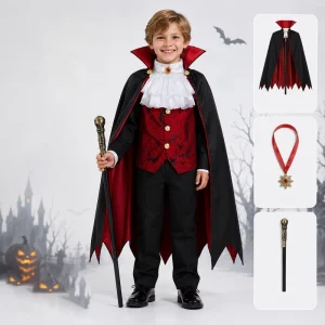 Kids’ Gothic Vampire Costume Deluxe Set for Halloween Cosplay