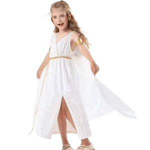 Kids Greek Goddess Cosplay Costume White Ancient Greek Robe Skirt with Headband and Belt Polyester