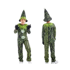 Kids’ Green and Black Skeleton Jumpsuit with Hat 3D-Printed Halloween Costume