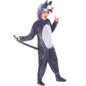 Kids’ Grey Wolf Plush Jumpsuit Costume