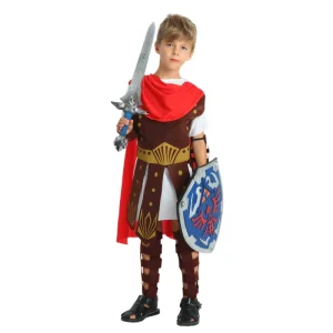 Kids Halloween Carnival Party Masquerade Cosplay Boys Ancient Roman Samurai Warrior Costume with Red Cloak