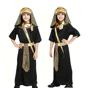 Kids Halloween Costume Ancient Egypt King Pharaoh Emperor Cosplay Outfits Glossy Gold Fancy Clothes Children Party Dress up