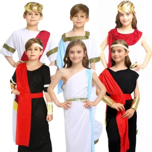 Kids Halloween Roman Warrior Costume Girls Boys Medieval Greek Mythology Hercules Zeus Toga God Goddess Cosplay Dress