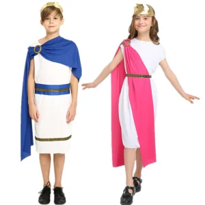Kids Halloween Roman Warrior Costume Girls Boys Medieval Greek Mythology Olympus Zeus Toga God Goddess Cosplay Dress