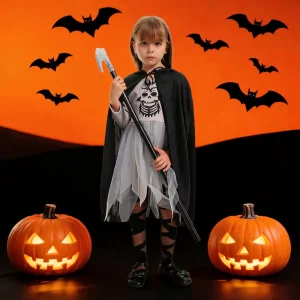 Kids Halloween Skeleton Witch Costume Spooky Girl’s Party Dress up Set with Cape for Theme Parties