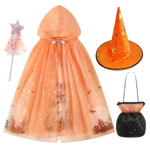 Kids Halloween Witch Costume Dress-Up Cloak, Evil Wizard Ghost Vampire Role Play