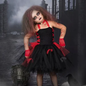 Kids Halloween Zombie Costume Set Black Red Vampire Tutu Princess Dress with Tulle