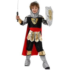 Kids’ Medieval Knight Costume with Red Cape Boys’ Crusader Warrior Outfit for Halloween Carnival Party