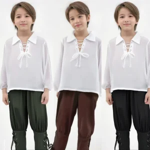 Kids Medieval Renaissance Pirate Cosplay Costume Stage Performance Boys Shirt and Pants Halloween Carnival Suit