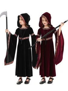 Kids Medieval Velvet Gown Girls Renaissance Victorian Princess Dress for Halloween Cosplay Party