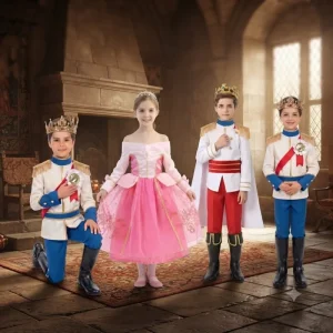 Kids’ Prince and Princess Cosplay Costume Set for Stage Plays and Halloween