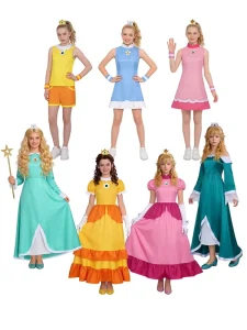 Kids Princess Outfit Short Dress Shorts Set and Long Maxi Gown Party Costume