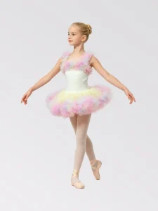 Kids Rainbow Fluffy Tutu Dress Sleeveless Stage Dance Costume Professional Ballerina Performance Leotard in Spandex Nylon