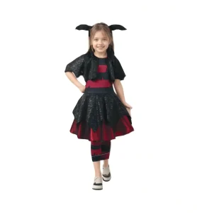 Kids’ Red and Black Gothic Vampire Girl Costume with Lace Cape and Headband