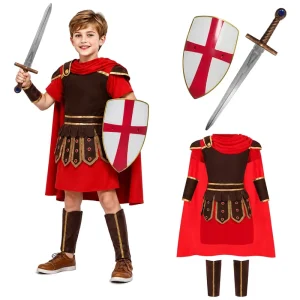 Kids’ Roman Warrior Costume Set Boys’ Medieval Gladiator Knight Costume for Halloween Cosplay and LARP