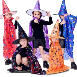 Kids’ Unisex Wizard Cape and Witch Cloak Costume Set with Hat