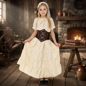Kids Viking Pirate Costume Dress with Corset for Girls