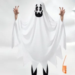 Kids’ White Ghost Cape Costume for Halloween Parties and Performances