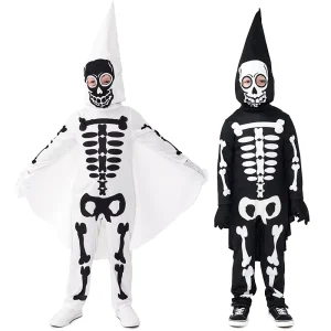 Kids’ White and Black Skeleton Cosplay Jumpsuit