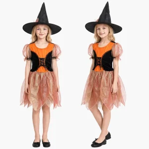 Kids Witch Cosplay Costume Set with Hat and Ruffle