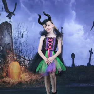 Kids’ Witch Costume Dress with Mesh Ballet Skirt