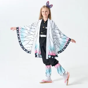 Kimetsu No Yaiba Cosplay Costume Unisex Kochou Shinobu Kimono Uniform Set Top Pants Polyester for Halloween Christmas Parties