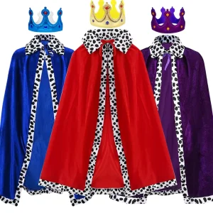 King Robe Costume Queen Robe Crown Set Cosplay Stage Performances Royal Cape Dress up for Halloween Costume Party
