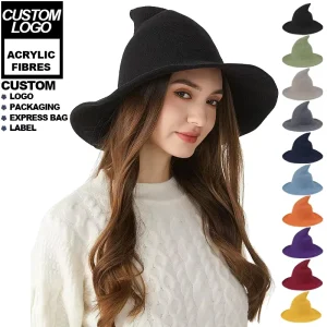 Knit Wool Wizard Witch Hat for Halloween Party with Custom Logo
