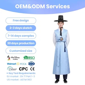 Korean Hanbok Men’s Traditional Court Official Attire Ancient Long Robes Halloween Costumes Suits TV Movie Nylon Ethnic Minority