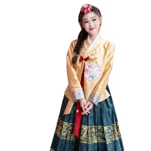 Korean Traditional Hanbok for Women Adult Traditional Korean Costume in Red and Green Ethnic Dance Performance Attire