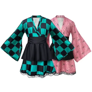 L Ready to Ship Halloween Anime Costume Kamado Tanjiro Nezuko Cosplay Japanese Kimonos Anime Convention Carnival Easter Costume