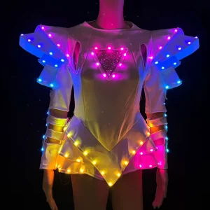 LED Female Warrior Dancer Costume Set Luminous Colorful Jumpsuit Glowing Dance Women Girls’ Disco Party Props