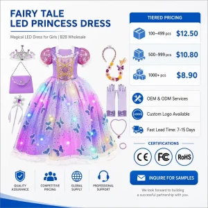 LED Light Up Princess Dress For Girls Glowing Game Character Cosplay Costume Kids Halloween Night Party Fancy Gown Outfit