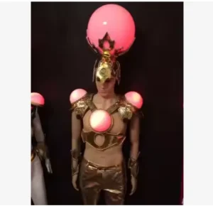 LED Luminous Ball Headpiece Golden Armor Costume Nightclub GOGO Dancer Outfit Space Theme Light Stage Suit Party Performance