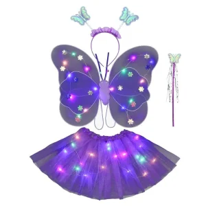 LED Luminous Butterfly Wings, Magic Wand, and Flower Fairy Set for Children