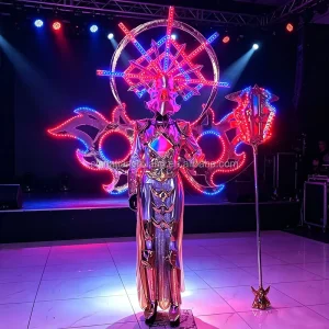 LED Luminous Sun Goddess Parade Costume RGB Glowing Outfit for Carnival Stage Festival Performance Women Cosplay Dress