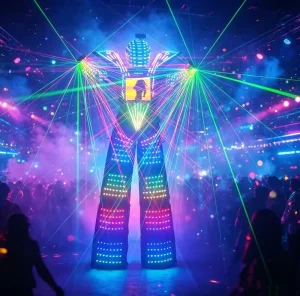 LED Robot Suit Stilt Walker Costume Suit with Laser Light LED Screen for Bar Party Stage Dance Performance