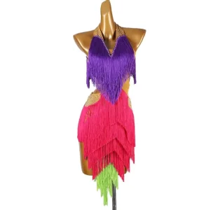 LQ480 Women’s Adult Latin Dance Dress Silk Cotton Professional Performance Wear for Club Stage Use Latin Dress