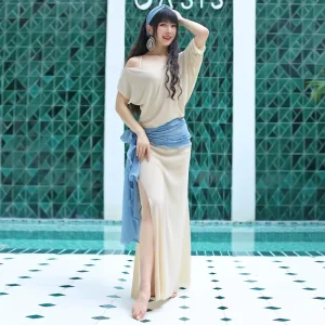 Ladies Indian Style Belly Dance Performance Costume Silk Cotton Shaabi Saidi Practice Wear