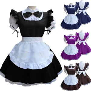 Ladies Lovely Maid Cosplay Costume Short Sleeve Retro Maid Lolita Dress Sexy Maid Halloween Costume Plus Size