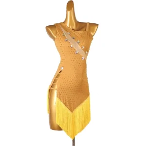 Latin Dance Competition Dress Samba Cha-Cha Fringe Printed Silk Cotton Women’s Dance Costume Q430