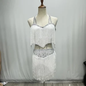 Latin Dance Dress Competition Dresses Costumes Skirt Performing Rhinestones Adult Children Tassel Dress Various Color