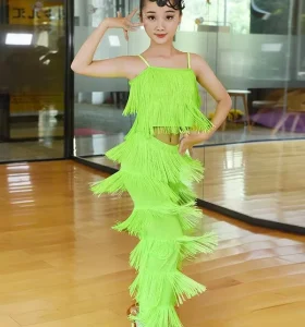 Latin Dance Suspenders Sets Breathable Colorful Tassel Sequin Sparkly Performance Costume for Women Belly Dance Costume