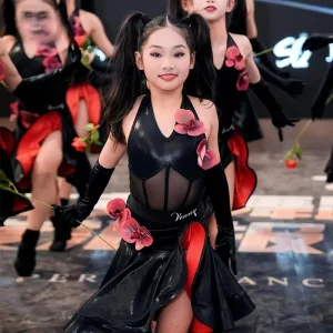 Latin Dance Wear Kids Girls Performance Practice Set Premium Spandex Flared Skirt Stage Costume New Design