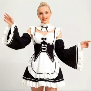Life In A Different World From Scratch Large size Remram Cosplay Unisex Adult Maid Suit Polyester