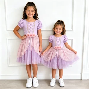 Little Girls Princess Tutu Dress Bamboo Viscose Bodice Glitter Sequin American Net Skirt Kids Birthday Party Costume Gown
