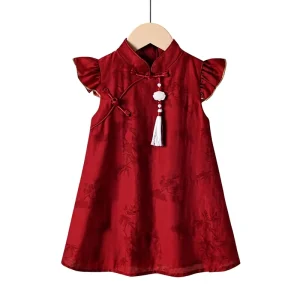 Little Girls Traditional Chinese Style Floral Sleeveless Qipao Dress Summer Soft Breathable Princess Gown Hanfu One Year Old