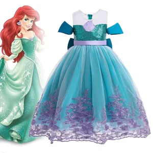 Little Mermaid Princess Costume Dress for Girls Birthday Party Halloween Cosplay