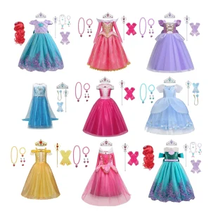 Little Mermaid Princess Costume for Children Disguise Kids Halloween Carnival Party Cosplay Dress up With Accessories