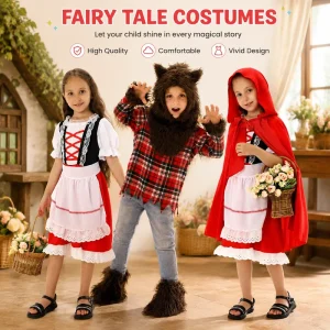 Little Red Riding Hood and Wolf Costume for Kids, Fairy Tale Cosplay